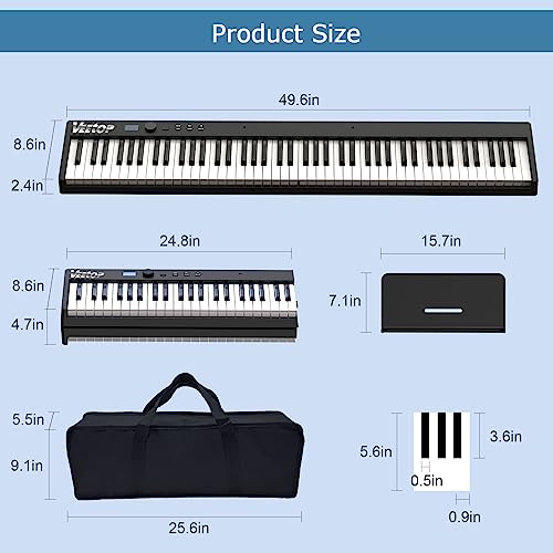 Veetop 88 Key Keyboard Piano Folding Piano with Full Size, Electric Piano Wood Grain Touch Sensitive Keyboard with Bluetooth MIDI Portable Digital Piano for Beginners and Travel (White)