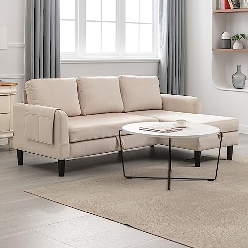 P PURLOVE 3 Seats Sleeper Sectional Sofa with Pull Out Bed,Upholstered L Shape Sofa,Sectional Corner Sofa Couch with Storage Chaise Lounge and Pocket,for Living Room,Small Space