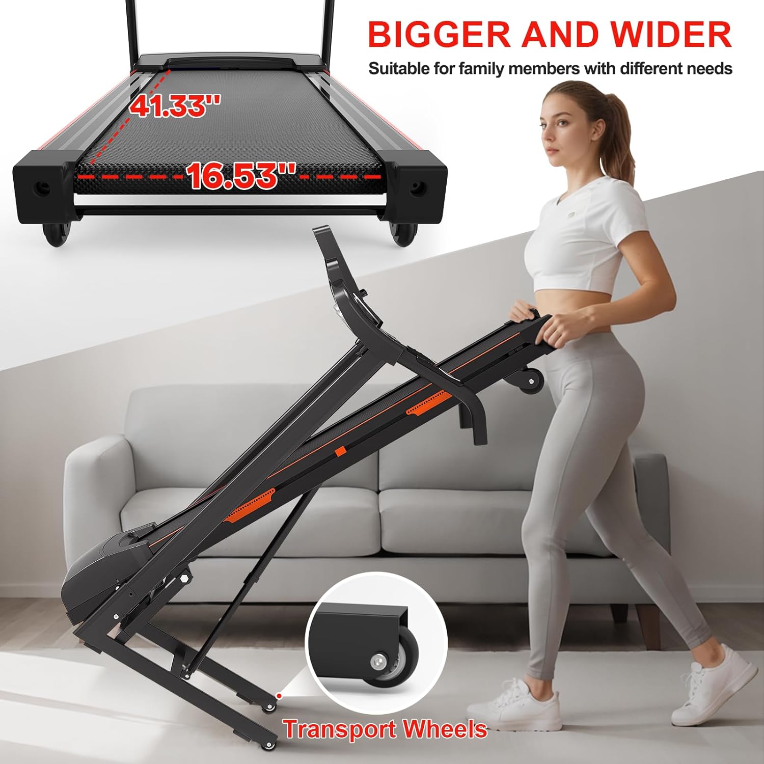 Treadmills with 0-15% Auto Incline, Folding Treadmills for Home, 3.0 HP Portable Treadmill for Running with 300LBS Weight Capacity, Bluetooth Speaker & Pulse Monitor