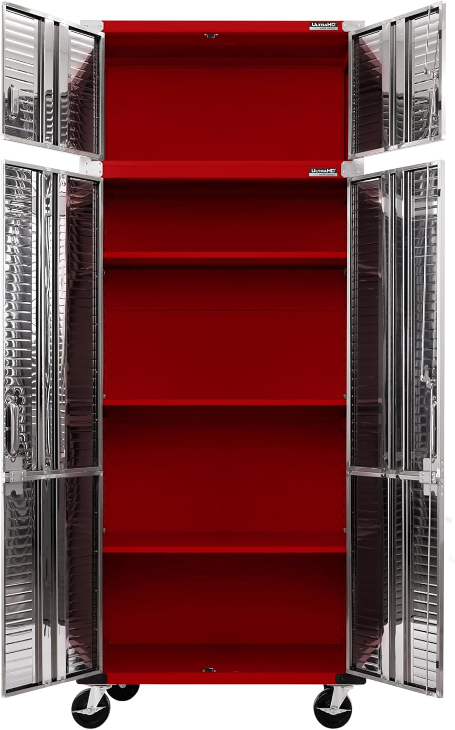 Seville Classics UltraHD 2-Piece Heavy Duty Mega Solid Steel Metal 2-Door Lockable Stacker Wall Storage Cabinet Set Organizer for Garage, Office, Classroom, 36" W x 18" D x 90.5" H, Red