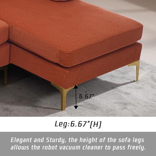 80.7'' Sectional Sleeper Sofa L Shaped Couch, Small Upholstered 3 Seat Sleeper Couch with Chaise, Chenille Fabric Minimalist Sofa with Sturdy Legs for Living Room, Bedroom, Apartment (Orange)