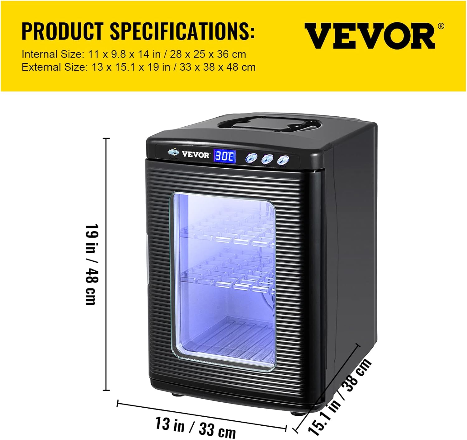 VEVOR Egg Incubator and Hatcher 25L Black Reptile Egg Incubator 5-60°C Scientific Hatcher Heating Bright LED Digital Display for Small Animals