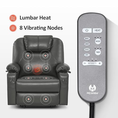 MCombo Power Lift Recliner Chair for Elderly, Lift Chair with Heat and Massage, FSC Certified, USB Ports, Cup Holders, Faux Leather 7040 (Black, Medium)