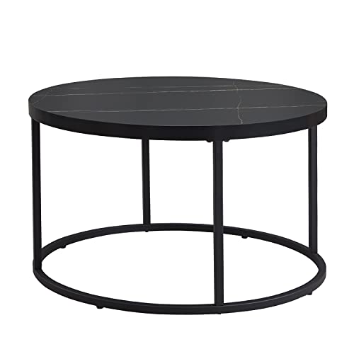 CENSI Natural Oak Round Coffee Table for Living Room, 31.5" Modern Wood and Metal Center Coffee Table with Extra Thick Tabletop (Light Wood)