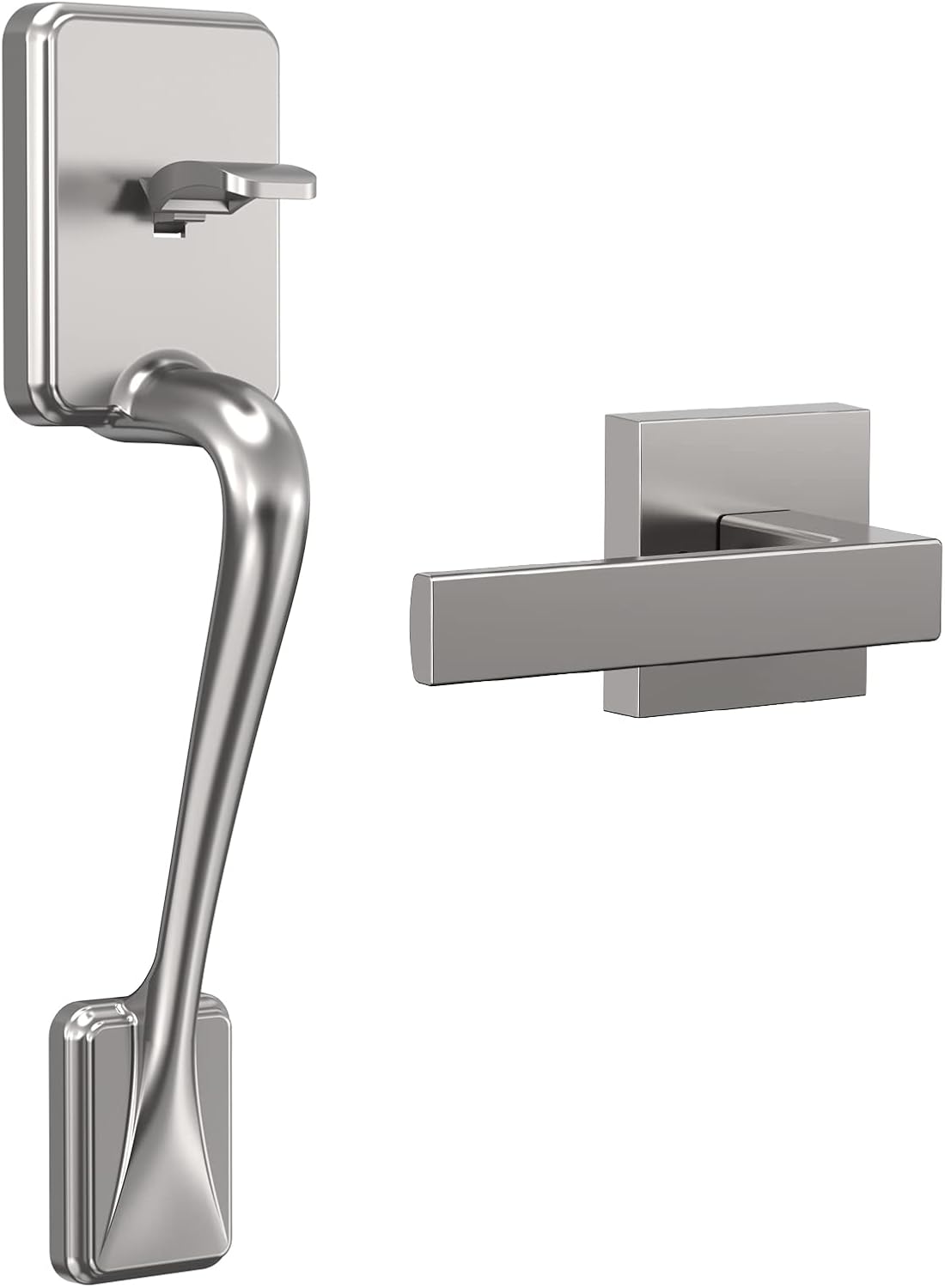 Front Door Handleset Entry Door Handle with Door Lever for Right & Left Sided Doors, hornbill Single Cylinder Door Handle with Lever Door Handle (Matte Black)