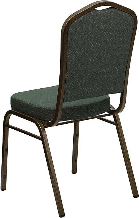 4 Pk. Hercules Series Crown Back Stacking Banquet Chair Green Patterned Fabric/Gold Vein Frame