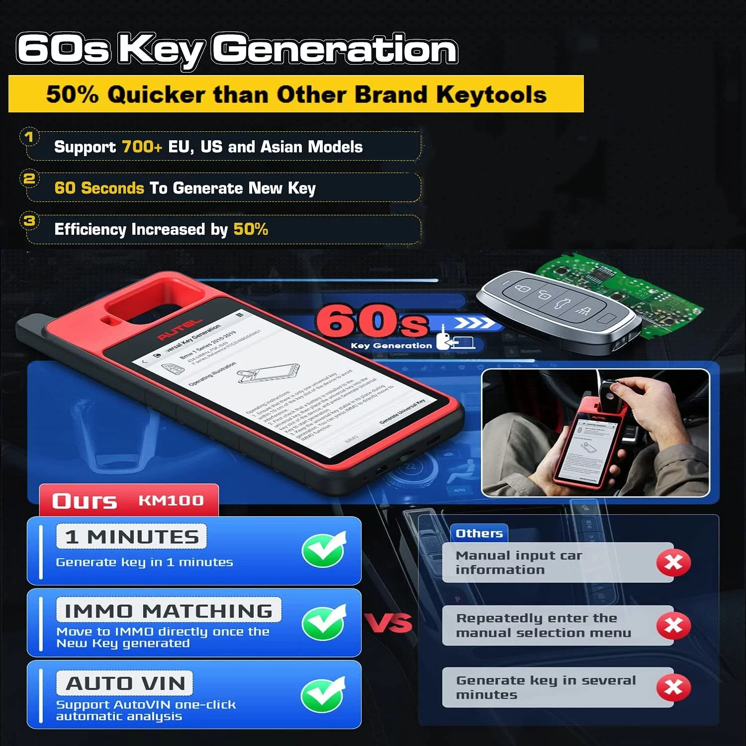 Autel MaxiIM KM100 Universal Key Generator Kit, Key Fob Programmer Immobilizer Tool,Autel IKEY for BMW,Volkswagen,Toyota,Honda