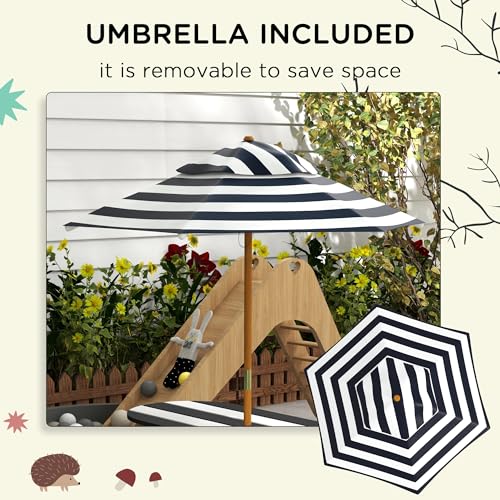 Outsunny Kids Picnic Table Set, Wooden Kids Table and Benches Set with Removable Umbrella, Kids Garden Furniture Set for 2-4 Kids Ages 3-8 Years Old, for Patio, Backyard, Outdoor Indoor Use
