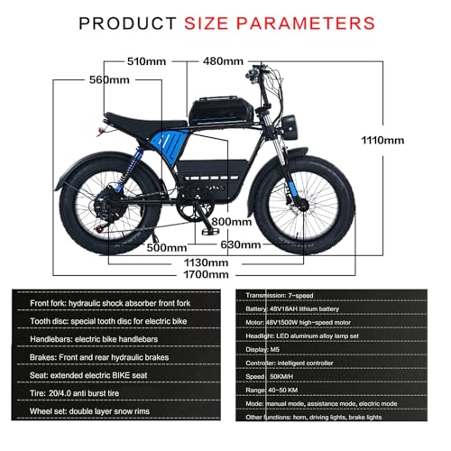 1500W Electric Bike for Adults,48V 18ah Battery, 20" x 4.0 Fat Tire Brushless Motor Ebike,7 Speed Gears Three riding modes,oil brake,Up to 25-50Miles,31MPH,All-Terrain E Bike for Mountains, Snow, Sand