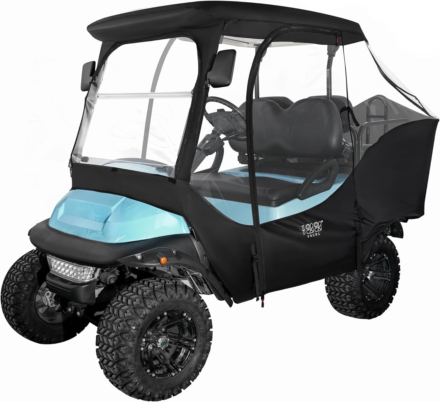 10L0L 4 Passenger Golf Cart Driving Enclosure for Club Car Precedent with Short Roof Up to 57", 4-Sided Clear Window 420D Rain Cover All Weather Windproof Waterproof