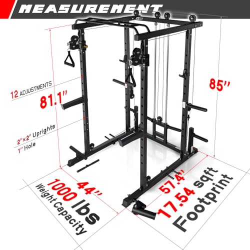 RitFit Multi-Function Squat Rack Power Cage PPC03 with Cable Crossover System, 1000LBS Capacity Power Rack and Packages with Optional Weight Bench, Barbell Weight Set, for Garage Workout & Home Gym
