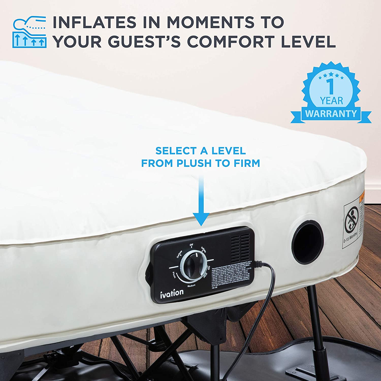 Ivation EZ-Bed (Queen) Air Mattress with Frame &amp; Rolling Case  Self Inflatable  Blow Up Bed Auto Shut-Off  Comfortable Surface AirBed  Best for Guest  Travel  Vacation  Camping