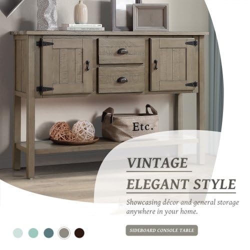 48'' Sideboard Buffet with Storage, Entryway Table with Storage, with 2 Drawers 2 Cabinets and Lower Shelf, Wooden Coffee Bar Cabinet Buffet for Kitchen Dining Room (Antique White)