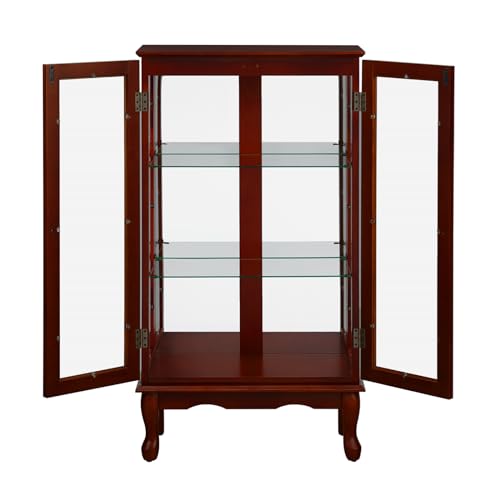 TRIPLE TREE Display Lighted Cabinet with Glass Doors and Adjustable Shelves, Curio Showcase China Figures Collection Art Wood Storage Case for Bar Living Room Kichen Pantry (Bulb Excluded), Oak