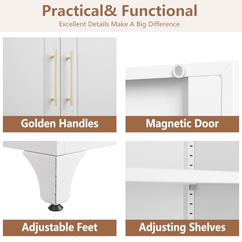 Metal Storage Cabinet with Doors and Shelves, 71 Inch Tall Kitchen Pantry Cabinet, Pantry Cabinets for Kitchen Storage, Freestanding Cupboard for Living, Dining Room, White, Assembly Required