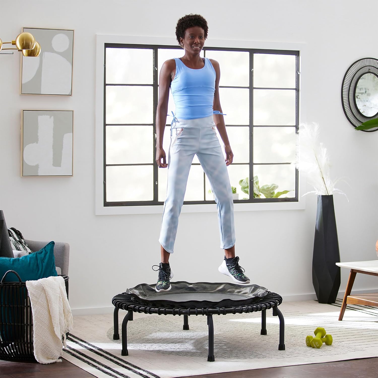 JumpSport 430 Home 44 Inch Low Impact Adult Mini Exercise Fitness Rebounder Trampoline with Streaming Videos and Workout DVDs, Black