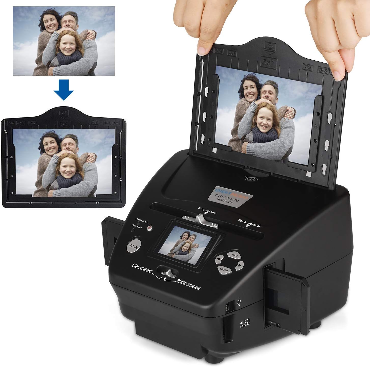 DIGITNOW All-in-One High Resolution 16MP Film Scanner, with 2.4" LCD Screen Converts 35mm/135slides&Negatives Film Scanner Photo, Name Card (Black)