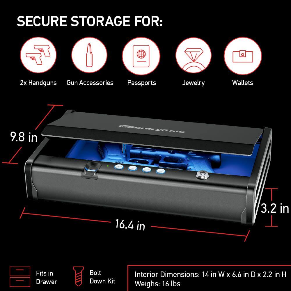 Sentrysafe QAP2BLX XL Quick Access Biometric Pistol Safe
