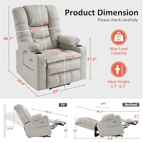 MCombo Large Triple Motor Power Lift Recliner Chair with Massage and Dual Heating, Adjustable Headrest for Tall Elderly People, Faux Leather 7634 (Dark Brown, Large)