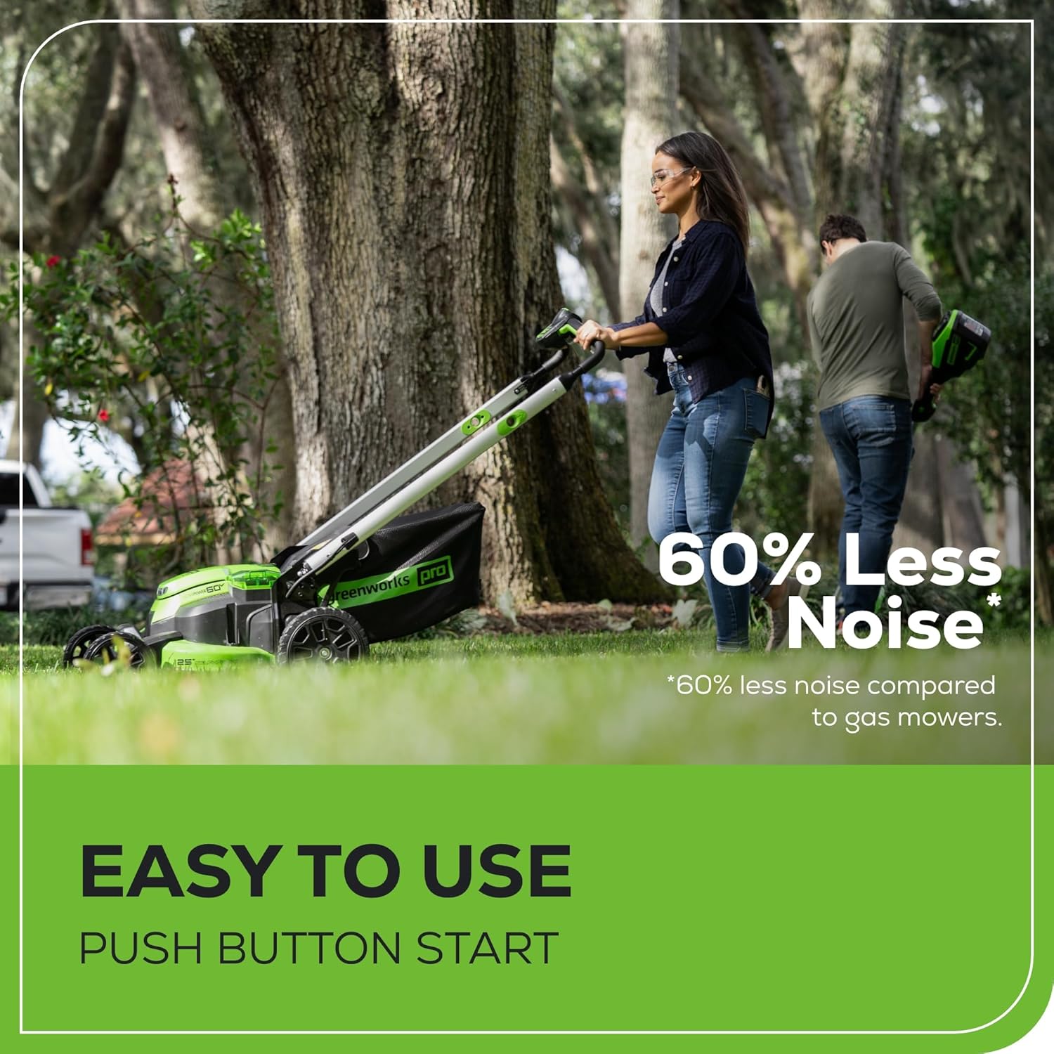 Greenworks 60V 25” Cordless (Self-Propelled) Lawn Mower (LED Lights + Aluminum Handles), 2 x 4.0Ah Batteries and Dual Port Rapid Charger