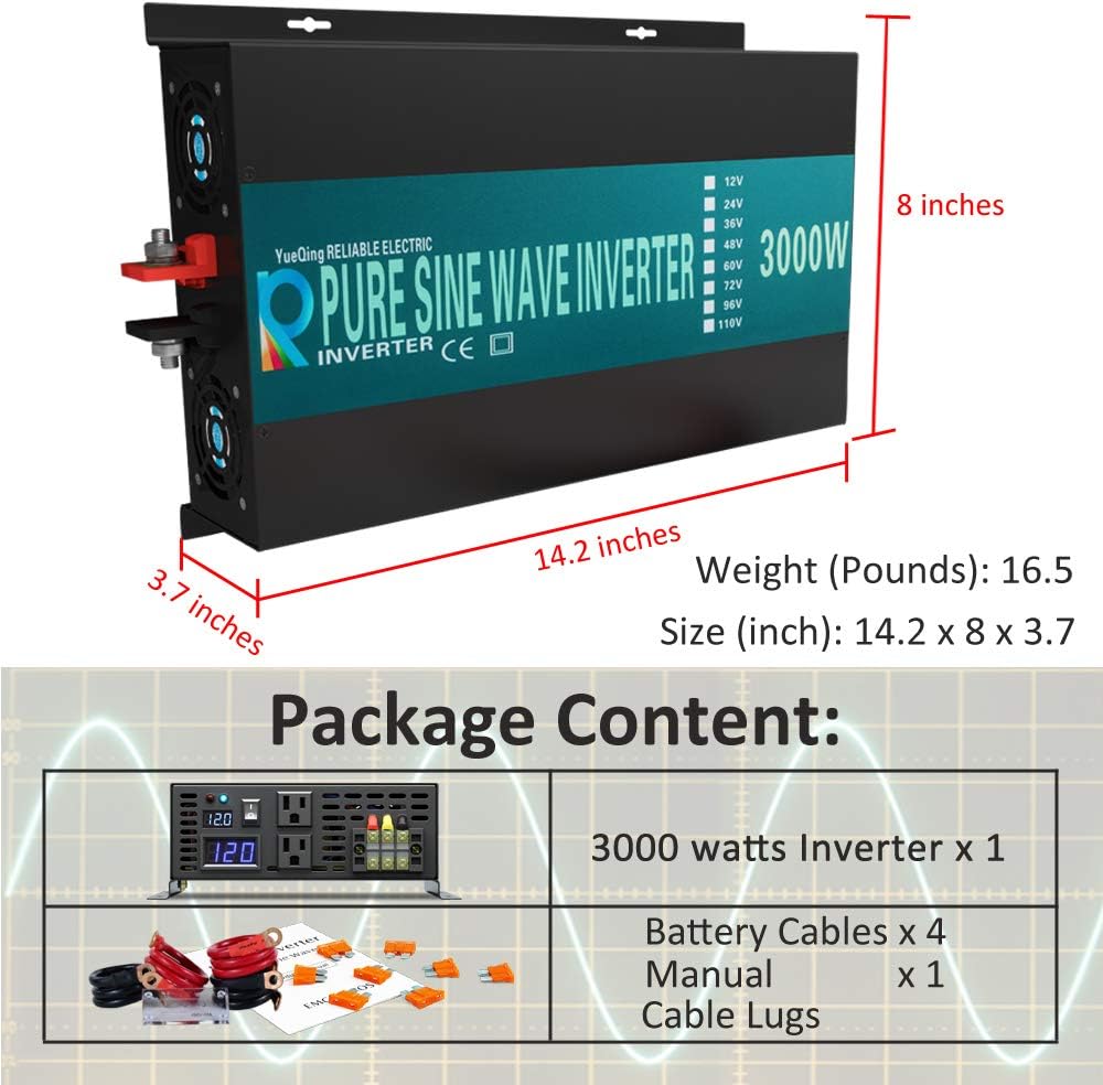WZRELB Strong Driving Capacity 2500W 24VDC to 120VAC Pure Sine Wave Inverter Power Converter (RBP250024B1)