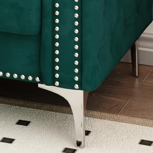 FANYE Velvet Upholstered 2 Pillows,Modern 3 Seaters Sofa Couch with Nailhead Decor and Metal Legs for Living Room, 83", Blue