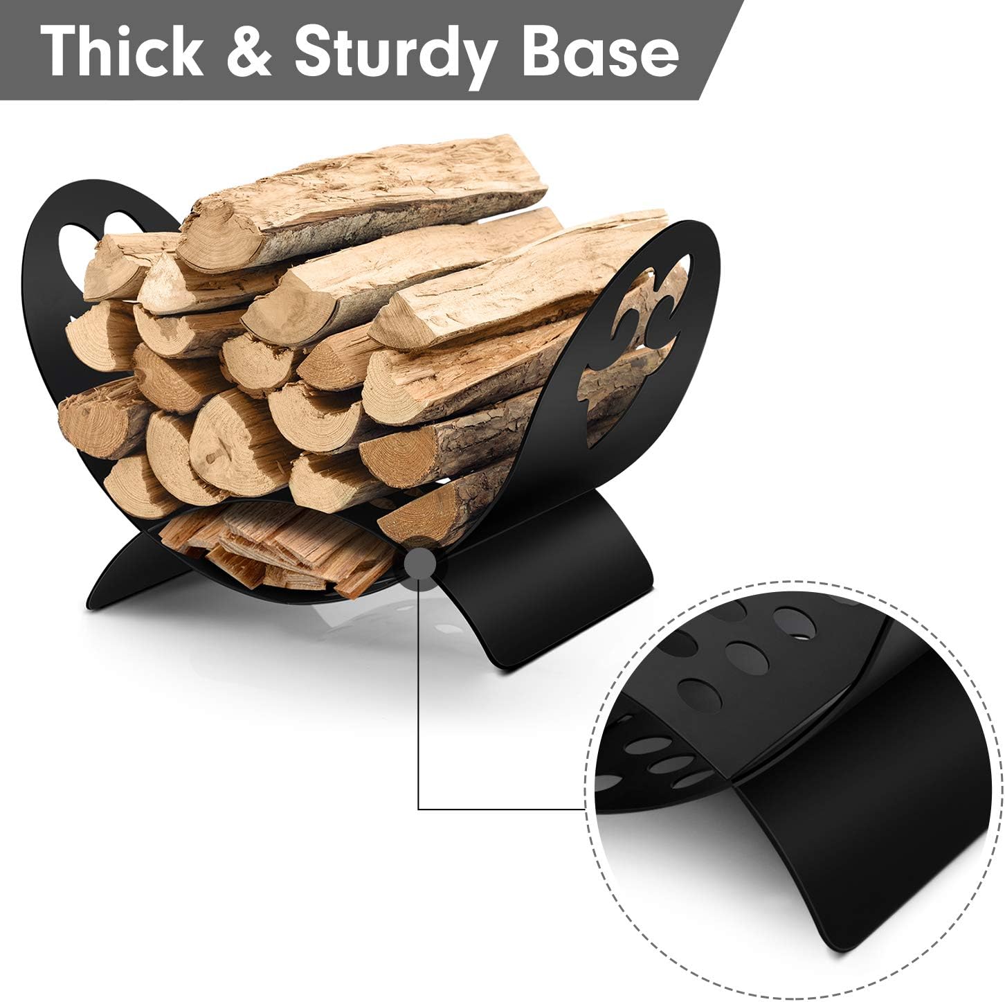 Amagabeli Firewood Rack Indoor Carrier Metal Fireplace Log Holder Basket Outdoor Wrought Iron Fireset Wood Holders Stove Stacking Rack Storage Container Metal Kindling Hearth Large Accessories Black