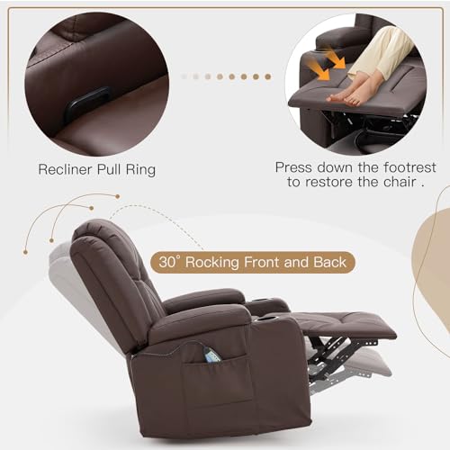 YODOLLA 3 Pieces Leather Recliner Sofa Set for Living Room Furniture Set，Overstuffed Reclining Sofa with Massage&Heat Function, Manual Control Couch Set，Theater Lounge Seat with Side Pockets, Black