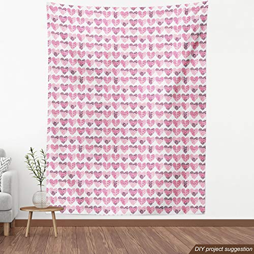 Ambesonne Valentine's Day Fabric by The Yard, Continuing Composition of Dotted Heart Shapes, Decorative Fabric for Upholstery and Home Accents, 10 Yards, Ruby Pink
