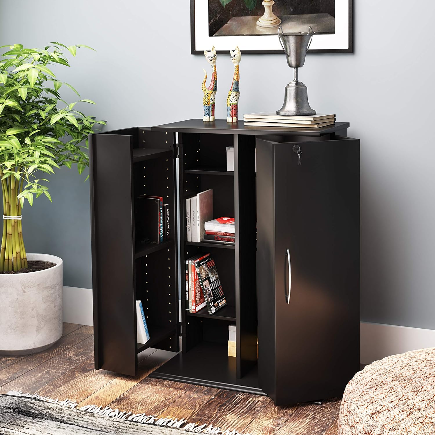 Prepac Locking Media Storage Cabinet, Black
