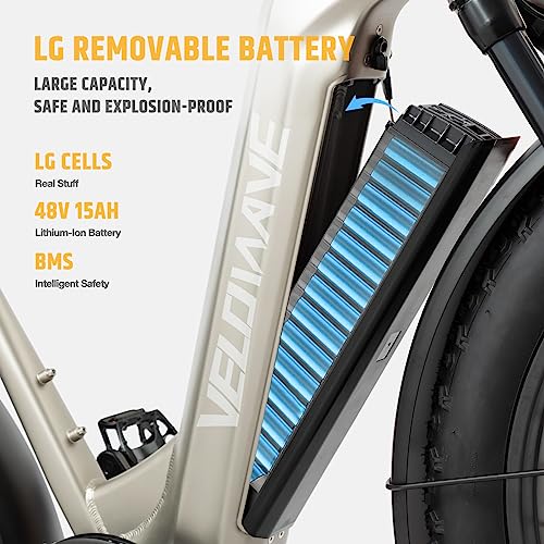 VELOWAVE Electric Bike 26" Fat Tire Ebike Electric Bike for Adults with 750w (Peak 1000W) Brushless Motor 48V 15AH Removable LG Cell with Lock& Bell