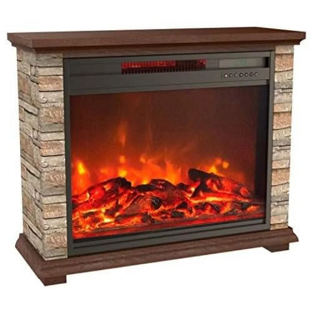1500 Watt Electric Infrared Quartz Fireplace Heater For Indoor Use With 3 Heating And , Faux Stone & Oak Wood