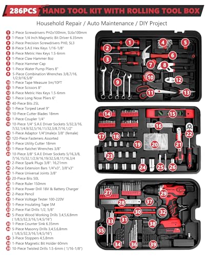 KingTool 325 Piece Home Repair Tool Kit, General Home/Auto Repair Tool Set, Toolbox Storage Case with Drawer, General Household Tool Kit - Perfect for Homeowner, Diyer, Handyman