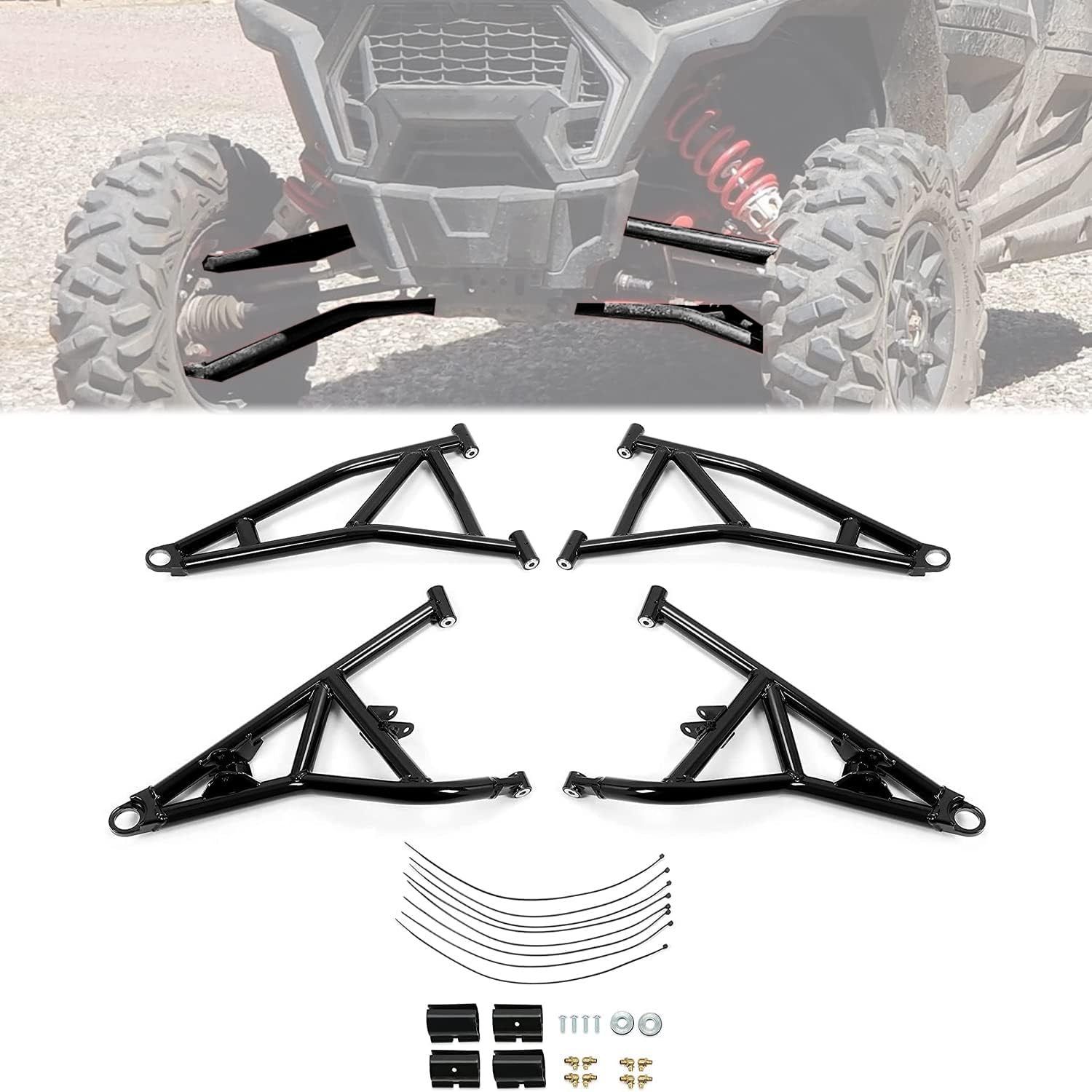 HECASA 4 A Arms Compatible with 2014-2022 Polaris RZR XP 1000 / 4 1000 1.5 Additional Clearance Front Upper & Lower A-Arms Rods High Clearance Red