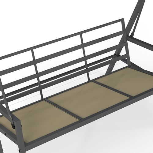 Outsunny 3-Seat Outdoor Porch Swing with Stand, Heavy Duty Patio Swing Chair with Adjustable Canopy, Removable Cushions, Breathable Mesh Seat for Garden, Backyard, and Poolside, Beige