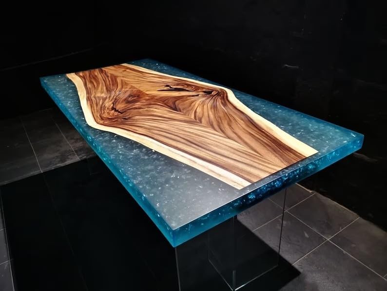 Natural Wood with Epoxy Dining Table Resin Coffee Table Living Room Table for 2, 4, 6, 8 Epoxy RIver Table Top Resin Table Home Decor Side/End Table Patio Table (18" Inches Tall, 90 x 36 Inches)