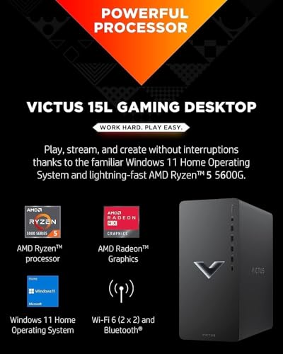 HP Victus 15L Desktop | Gaming PC | AMD Ryzen 5 5600G, Hex-Core Processor | 32GB RAM, 1TB SSD | AMD Radeon RX 6400 Graphics | WiFi 6 | Windows 11 Home | Mica Silver