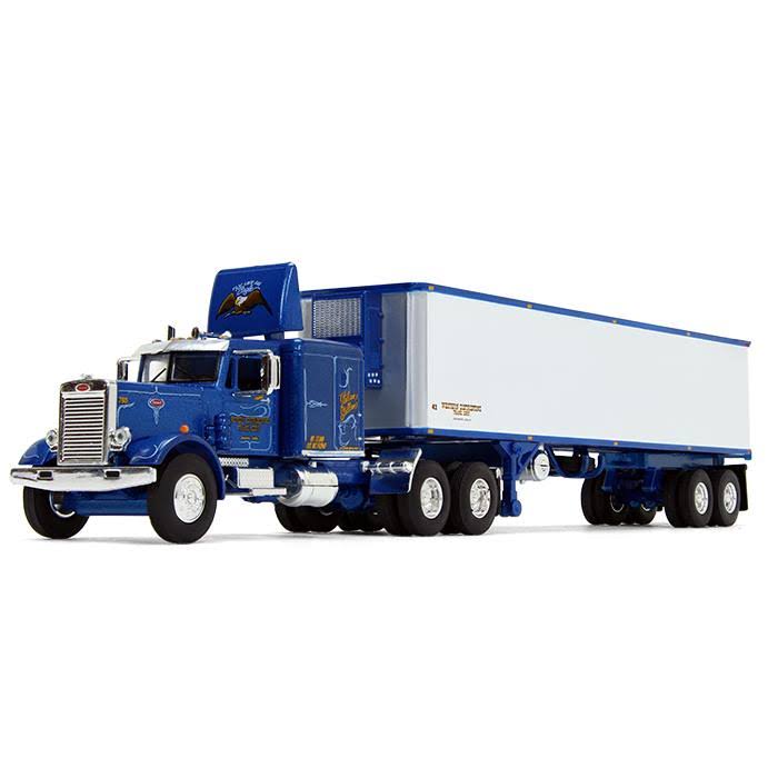 First Gear 60-0439 1 by 64 Scale Diecast 63 ft. Sleeper Cab with 40 ft. Vintage Trailer for Peterbilt 351 Model - Blue u0026 Whi