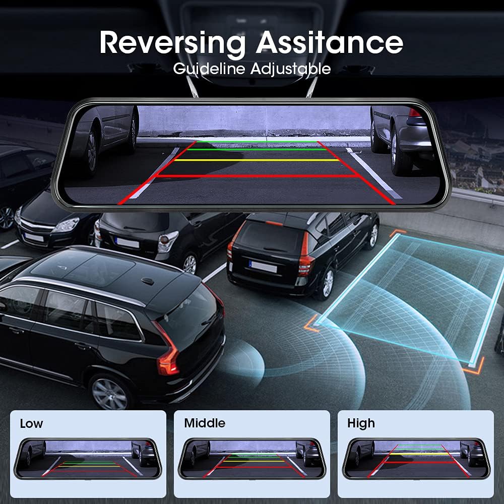2.5K Voice Control Mirror Dash Cam Rear View Mirror Backup Camera Front and Rear , 10'' Rearview Mirror Backup Camera Dual Full HD Super Night Vision G-Sensor Parking Assistance