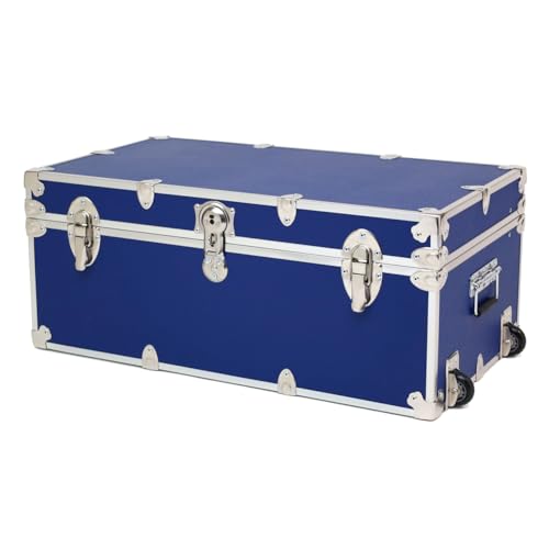 Rhino Trunk & Case Essential Summer Camp Trunk with Wheels - Camping Storage Chest - Ideal Footlocker for Campers - Strong 1000+ Pounds Sitting Capacity Trunks 32"x18"x14" (Black)