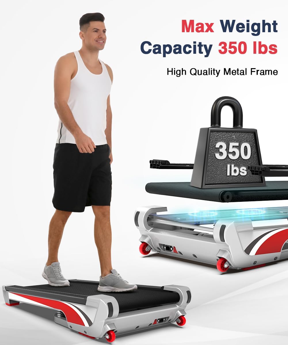 Redliro Walking Pad Treadmill with 6% Incline, Under Desk Treadmill 350+ lb Capacity Portable for Home & Office, Compact Mini Jogging Machine for Small Space Installation-Free with Remote Control