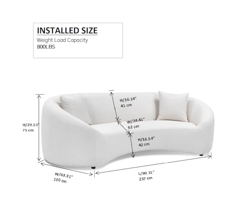 Minimalist Curved Sofa, 3 Seater, Chenille Velvet Fabric Upholstered Sofa, Tight Curved Back Velvet Cloud Couch for Living Room Apartment Office (Light Gray)