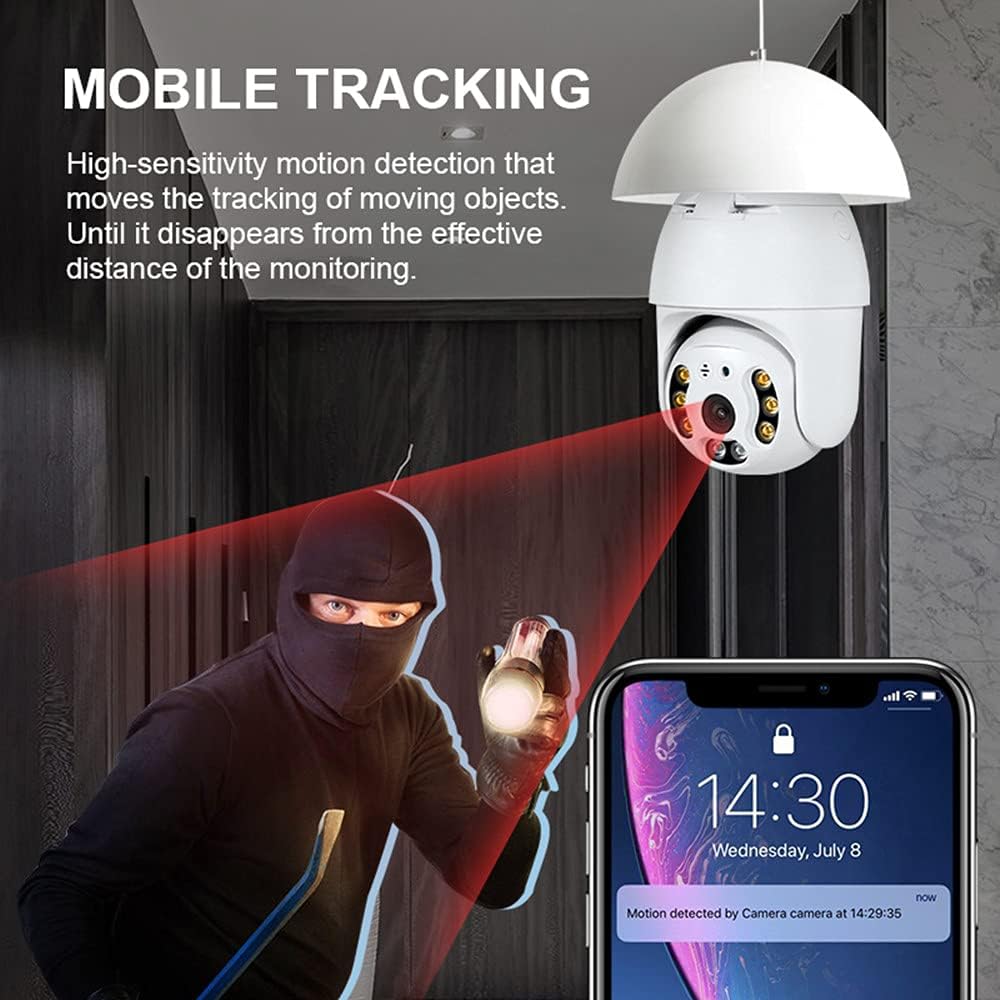 Eversecu 2K 3.0MP Wireless PTZ Security Camera with E27 Bulb Connector, Motion Auto Tracking, Two Way Audio, Night Vision, Tuya Smart Life WiFi IP PTZ CCTV Camera