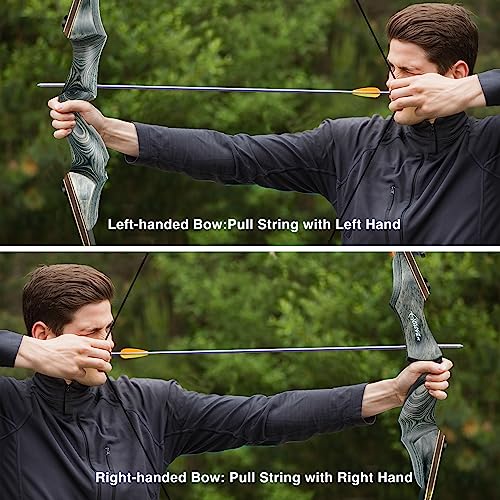 Black Hunter Takedown Recurve Bow, 60" with Ergonomic Design for Adults Beginners to Advanced Outdoor Practice & Hunting (25-60 lbs)