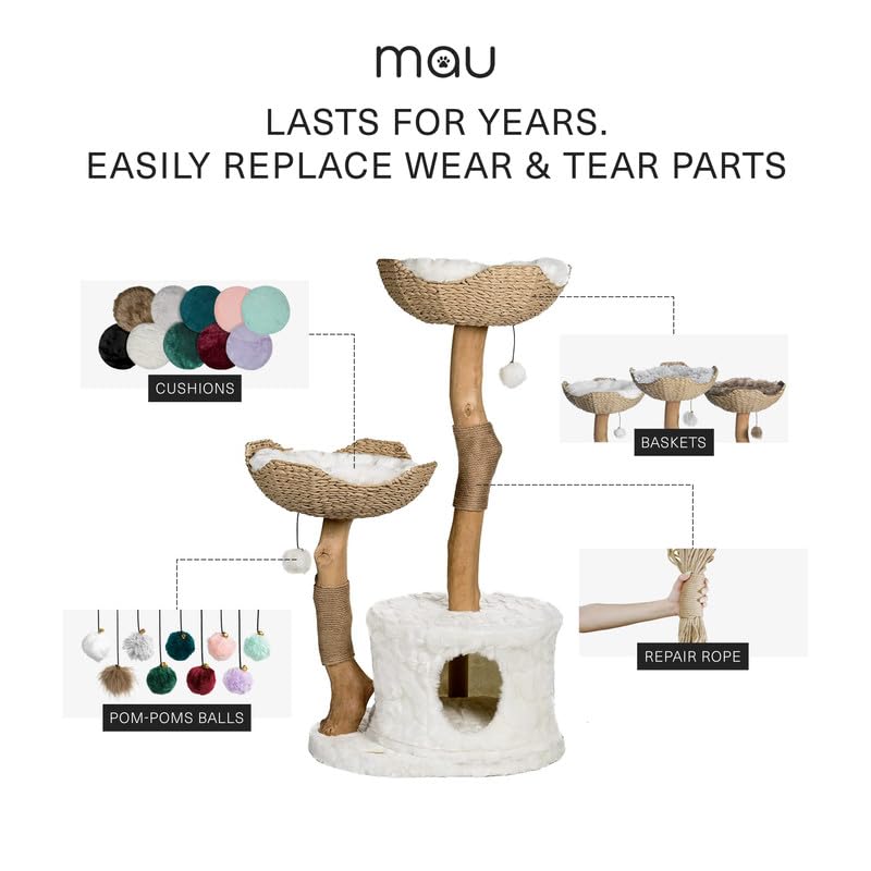 MAU Modern Cat Tree Tower for Large Cats, Real Branch Luxury Cat Condo, Wood Cat Tower, Cat Scratching Tree, Cat Condo, Cat Lover Gift, Luxury Cat, Cat Gifts by Mau Lifestyle