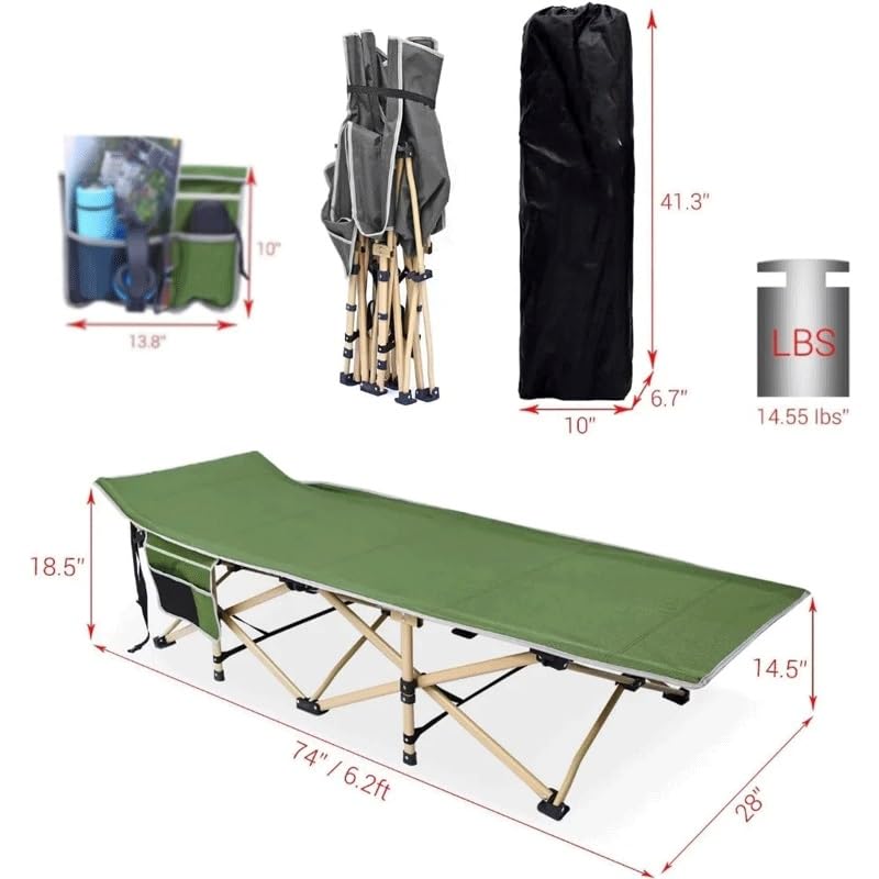 Camping Cots for Adults Camp Cot 2 Side Pockets Cots for Sleeping Portable Folding Cots Extra Wider Cot