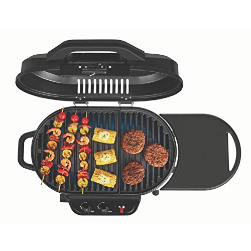 Coleman RoadTrip 225 Portable Stand-Up Propane Grill, Gas Grill with Push-Button Starter, Folding Legs & Wheels, Side Table, & 11,000 BTUs of Power for Camping, Tailgating, Grilling & More