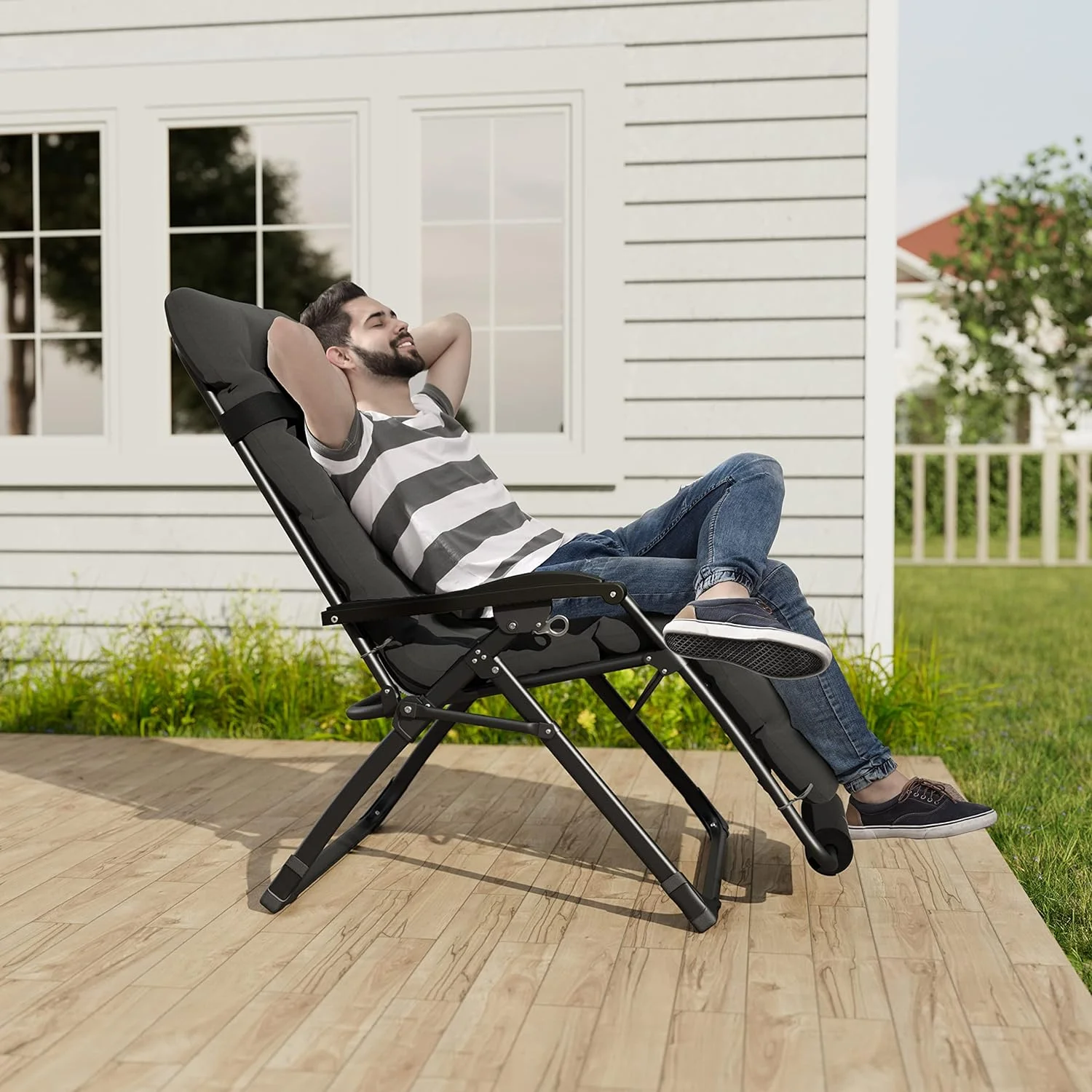 Poteban Oversized Zero Gravity Chair Set of 2, 33In XL Lawn Chair with Cushion,Support 500LB,Dark Gray