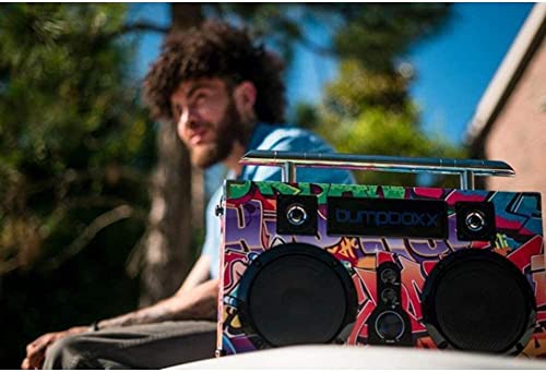 Bumpboxx Bluetooth Boombox Ultra Plus | Retro Boombox with Bluetooth Speaker | Includes Rechargeable Lithium Battery, Carrying Strap & Mic | Easy to Carry | NYC Graffiti