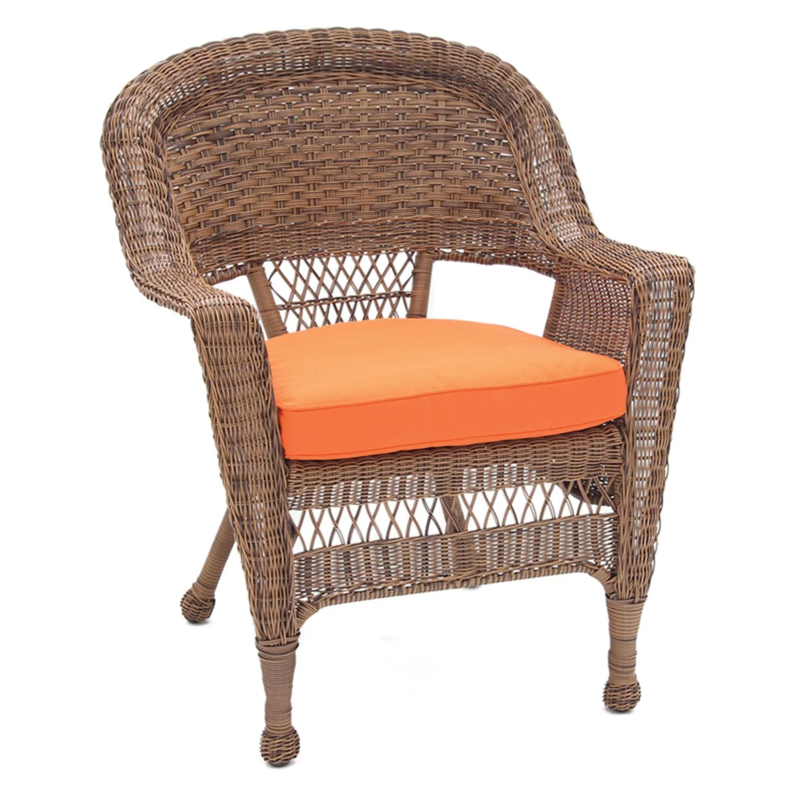 Jeco White Wicker Chair with Tan Cushion